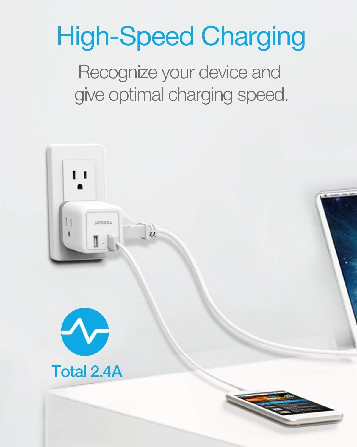 Multi Plug Outlet Extender with USB Charger, Travel Charging Cube Power Wall Outlet Expander for Cruise Essentials, Multiple Outlet Plug Splitter with ETL Listed for Home, Dorm, Office: Electronics