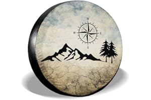 cozipink Nature Mountain Compass Spare Tire Cover Wheel Protectors Weatherproof Universal for Trailer Rv SUV Truck Camper Travel Trailer 14" 15" 16" 17" (17in)