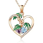 AENEAS Valentines Day Gifts for Women Birthstones Necklaces for Women, 925 Sterling Silver Heart Pendant with Sunflower/Rose/Claddagh/Flamingo/Cross, I Love You Necklace Jewelry Birthday Christmas Trendy Gifts for Women