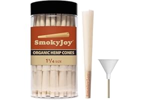 SmokyJoy 50 Pack 1 1/4 Size Cones - Pre Rolling Rolled Preroll Papers with Filter Tips and Packing Tubes Included