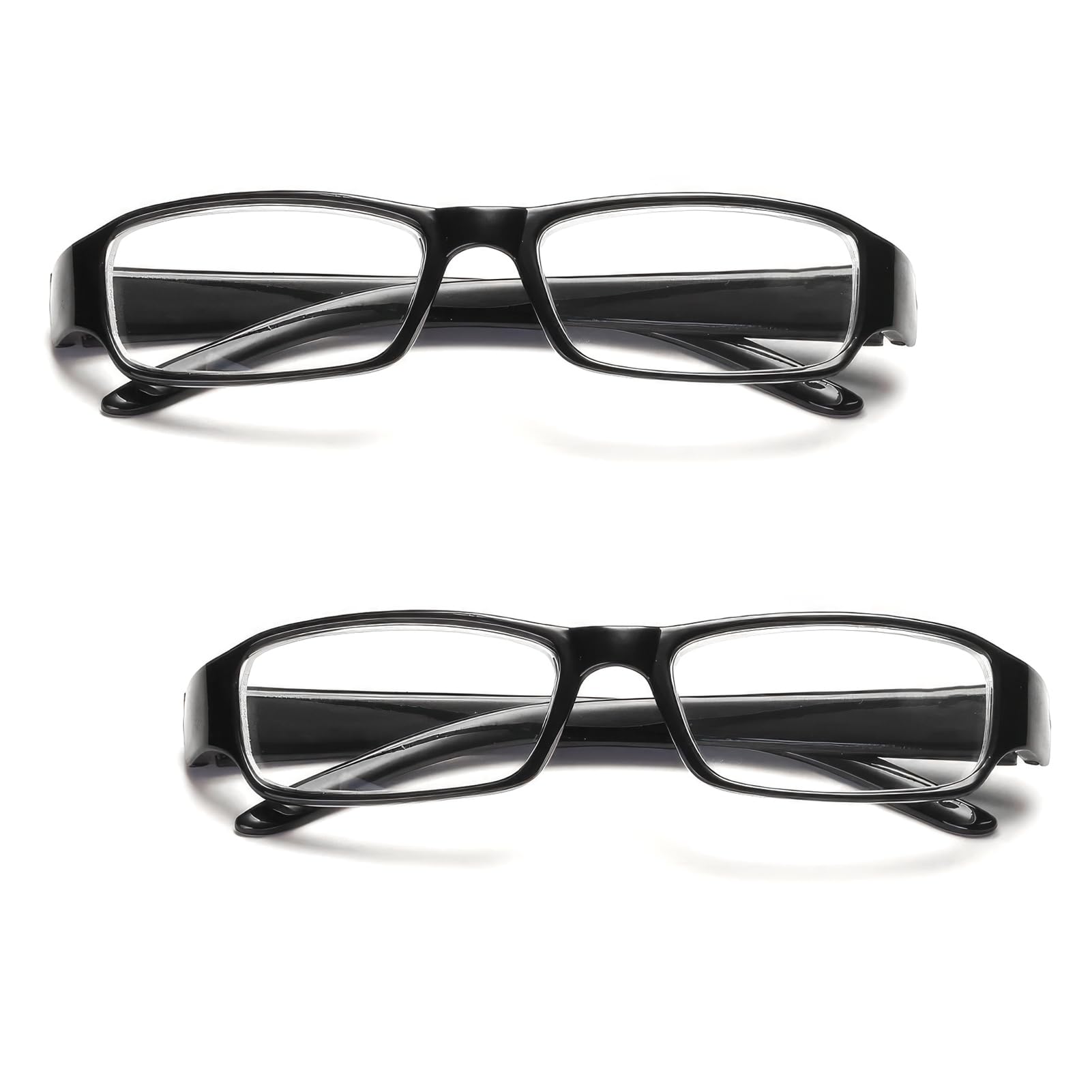 Reading Glasses Readers Value 2 Pack, 2 Pairs Classic Everyday Use Readers Square Reading Glasses Eyeglasses, Rectangular Frame Arm Spring Hinges Scratch Resistant Spectacles for Mens Womens, +4.50