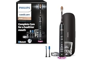 Philips Sonicare DiamondClean Smart 9500 Electric Toothbrush, Sonic Toothbrush with App, Pressure Sensor, Brush Head Detection, 5 Brushing Modes and 3 Intensity Levels, Black, Model HX9923/11