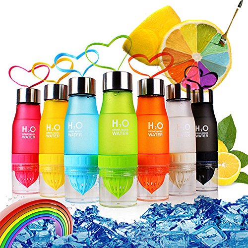 CoolKo Newest Leak Proof Portable 650ML Black H2O Infuser Sports Water Bottle Health Juice Fruit Squeezer Cup, Own Natural Flavored Fuit Infused Water for Healthy Drinks - Stainless Steel Bottle - Thumbnail 5