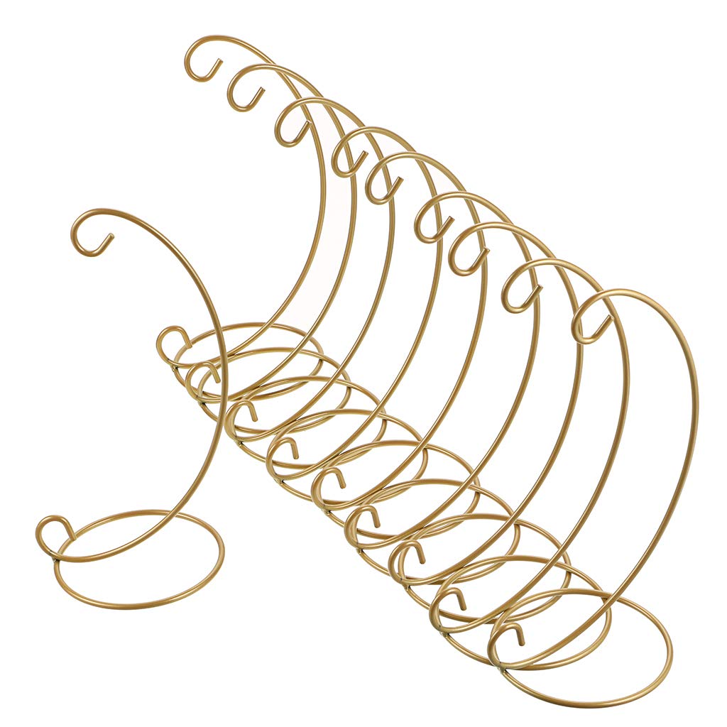 BSTKEY Set of 10 Ornament Display Stand Holder - Iron Hanging Hook Holder Rack for Hanging Glass Globe Air Plant Terrarium Witch Ball Bauble, Home Garden Office Party Craft (Golden)