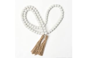 OMISHE 59in Wooden Bead Decor, Farmhouse Wall Hanging for Festivals, White with Tassels