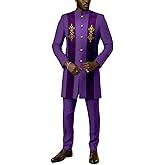 African Suit for Men 2 Piece Set Fashion Velvet Dashiki Jacket and Pants Wedding Outfit Attire Clothing