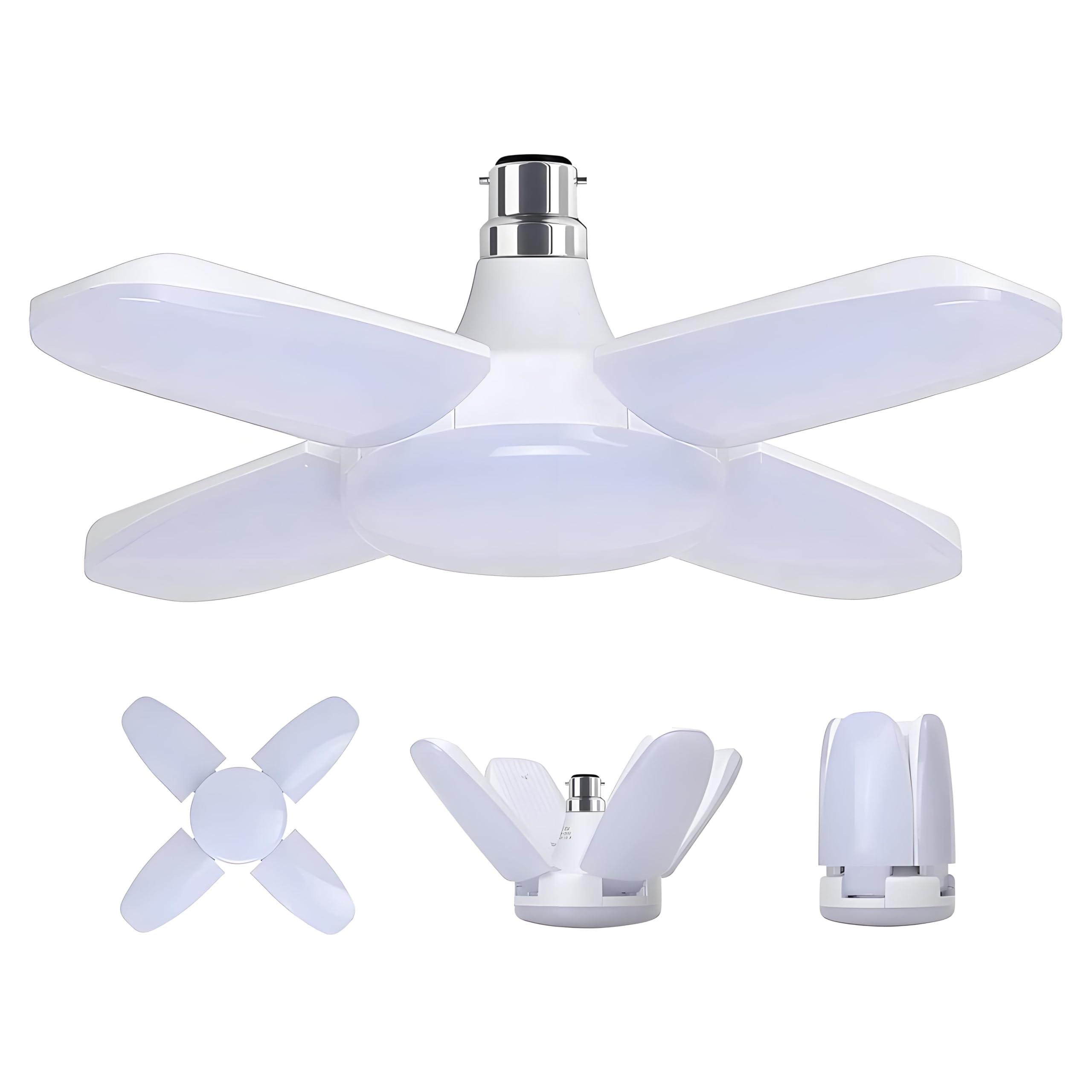 HUAMu B22 Bayonet LED Garage Light 60W, 2700K Warm White 600Lm Deformable Workshop Lamp with 4 Adjustable Panels, LED Ceiling Lighting, for Garages, Basement, Warehouse, Attic, Gym
