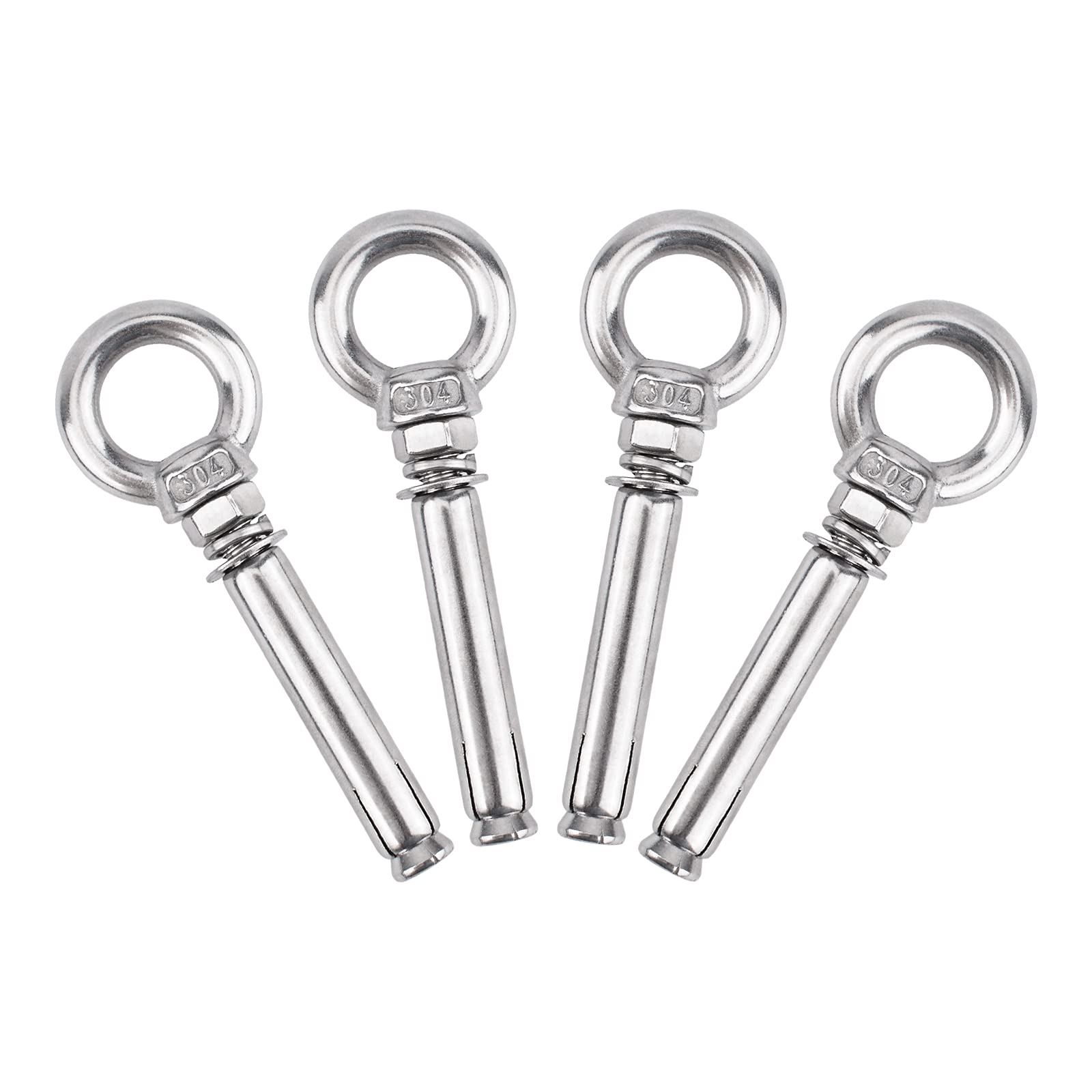 INCREWAY Expansion Bolt, 4 Pcs 304 Stainless Steel Ring Anchor Eyebolt Expansion Screw with Ring Closed Hook Internal Expansion Bolt Fastner for Concrete Wall, M8x80mm