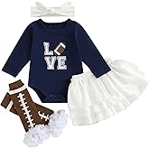 DNOMAID YZARC Baby Girl Football Outfit My 1st Football Season Romper Tutu Skirt Headband Leg Warmers Set Game Day Clothes (Navy Blue, 3-6 Months)