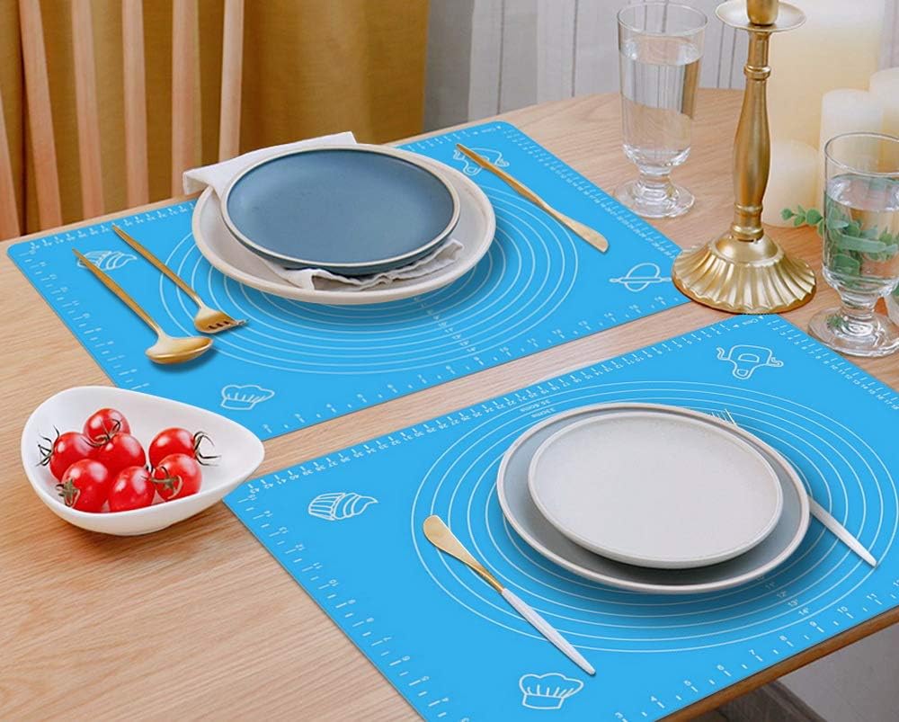 Silicone Baking Mat with Measurements – Heat Resistant, BPA Free, Non-Stick Pastry Mat for Rolling Dough – Easy to Clean Silicone Mat - Does Not Discolor-Blue: Kitchen & Dining