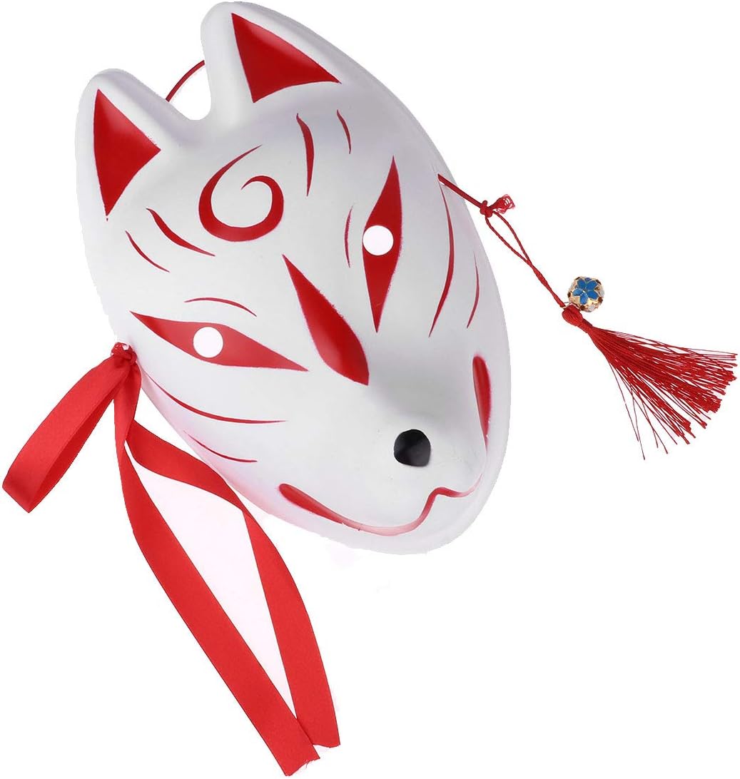 Amazon アゴキー Agoky 手描き 和風 お面 狐面 ハーフフェイス ウサギ フルフェイス フォックスマスク タッセルと小さな鐘付き 舞踏会 パーティー 仮装 歌舞伎 レッドキツネ1 ワンサイズ フェイスマスク 通販