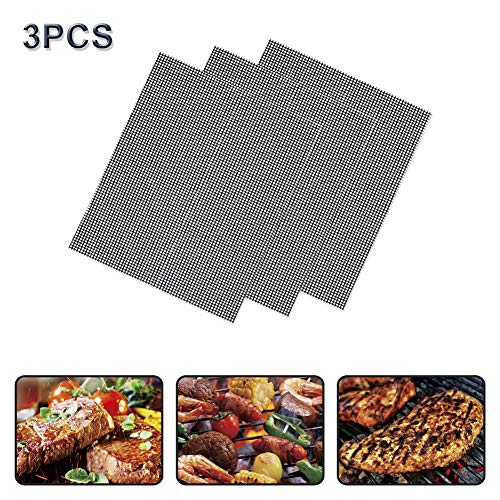 BBQ Grill Mesh Mat Set of 3-Non Stick Barbecue Grill Sheet Liners Grilling Mats Nonstick Fish Vegetable Smoking Accessories-Works on Smoker,Pellet,Gas,Charcoal Grill