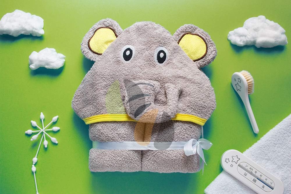 Hooded Baby Towel - Ultra Soft Large Bath Towels - Bamboo, Hypoallergenic, Highly Absorbent for Infants, Newborn & Toddlers - Perfect Baby Gift with Washcloth & Laundry Bag - Happy Elephant - Image 5