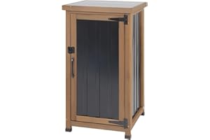 MAGAZOOPET Small Outdoor Storage Cabinet Weatherproof, Wood Garden Potting Bench Table with Removable Shelves, Metal Top, Outdoor Cabinet Work Station for Patio, Backyard, Brown,17.9''x17.9''x33.5''