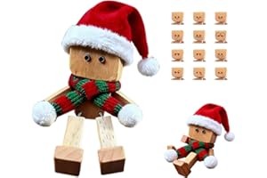 Christmas Magnetic Face Shaking Wooden Man Figurine, Charming Little Wooden Figure That Sways with 12pcs Magnetic Expressions