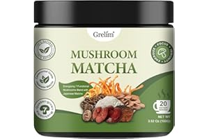 Grelim Mushroom Matcha Infused With 7 Superfood Mushrooms, MCT Oil, Coconut Milk Powder - Great Tasting Matcha Latte 3.52 Oz