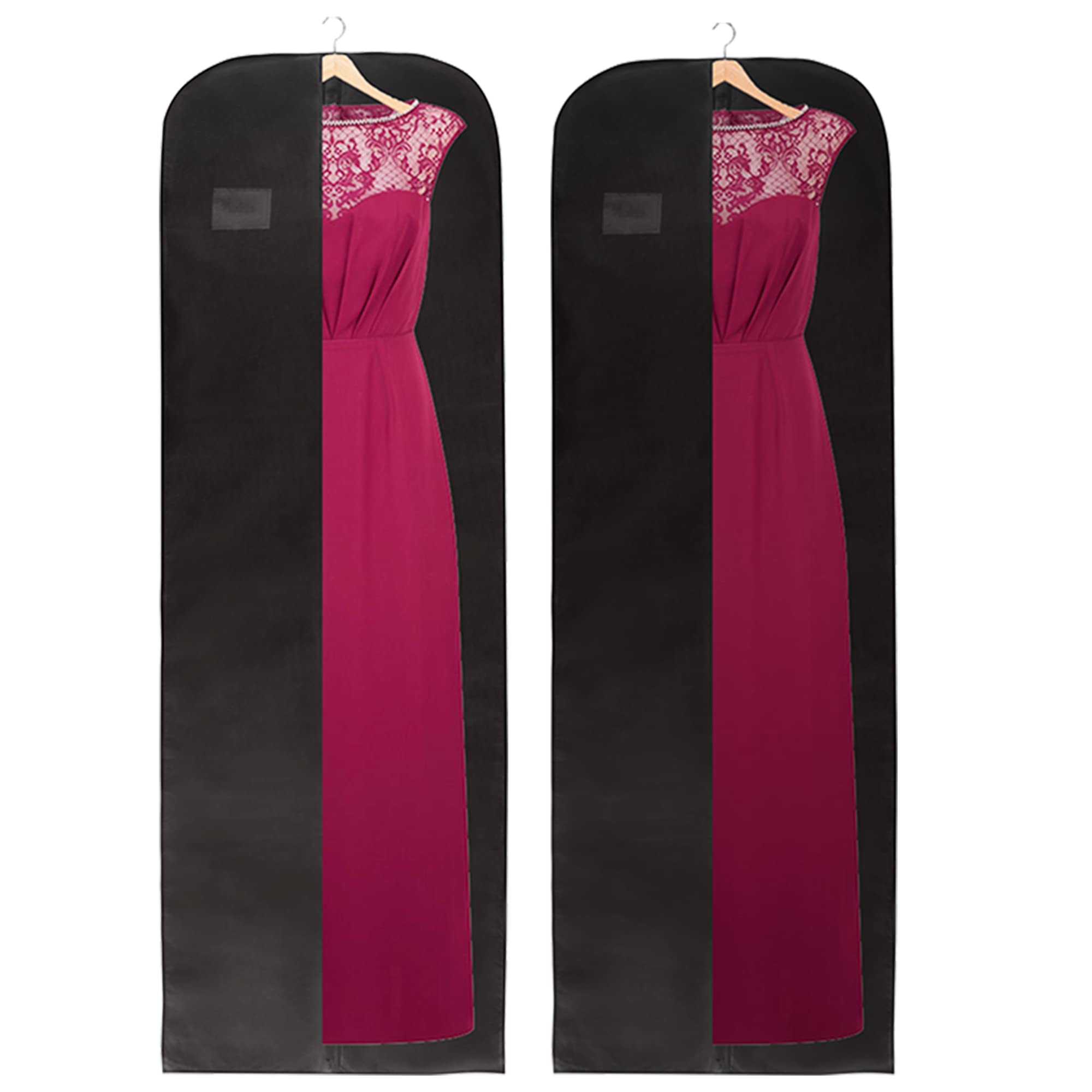 Wedcova Wedding Dress Bag | Hanging Garment Bags | Full Length Travel Protector | Long Clothes Storage Cover with Zipper for Women | Pack of 2 Covers | 72 Inch (182cm) | Black