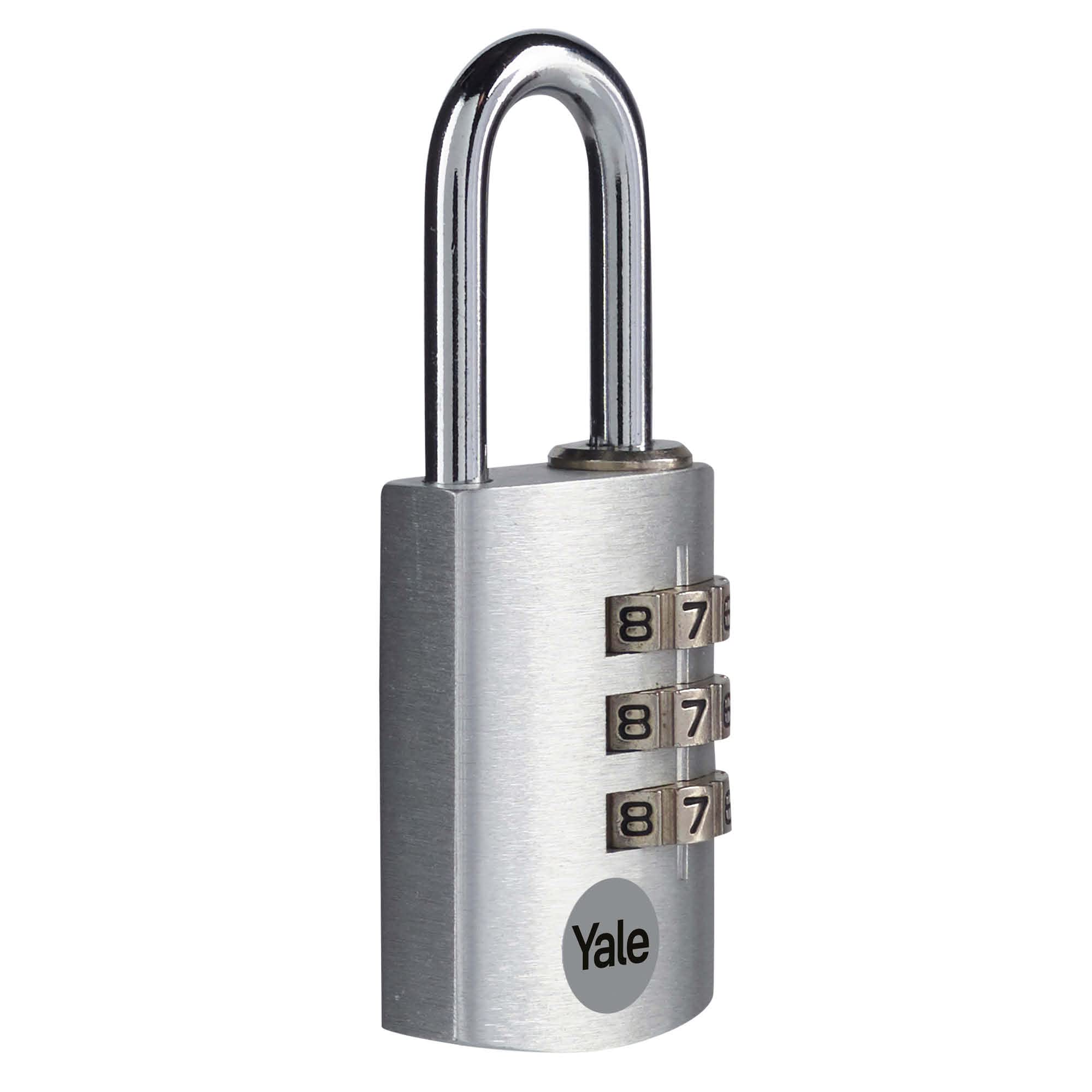 Yale YE3CB/28/126/1/S - Standard Protection - Aluminium Combination Padlock Silver 28mm - Steel Shackle - 3 Combination Lock