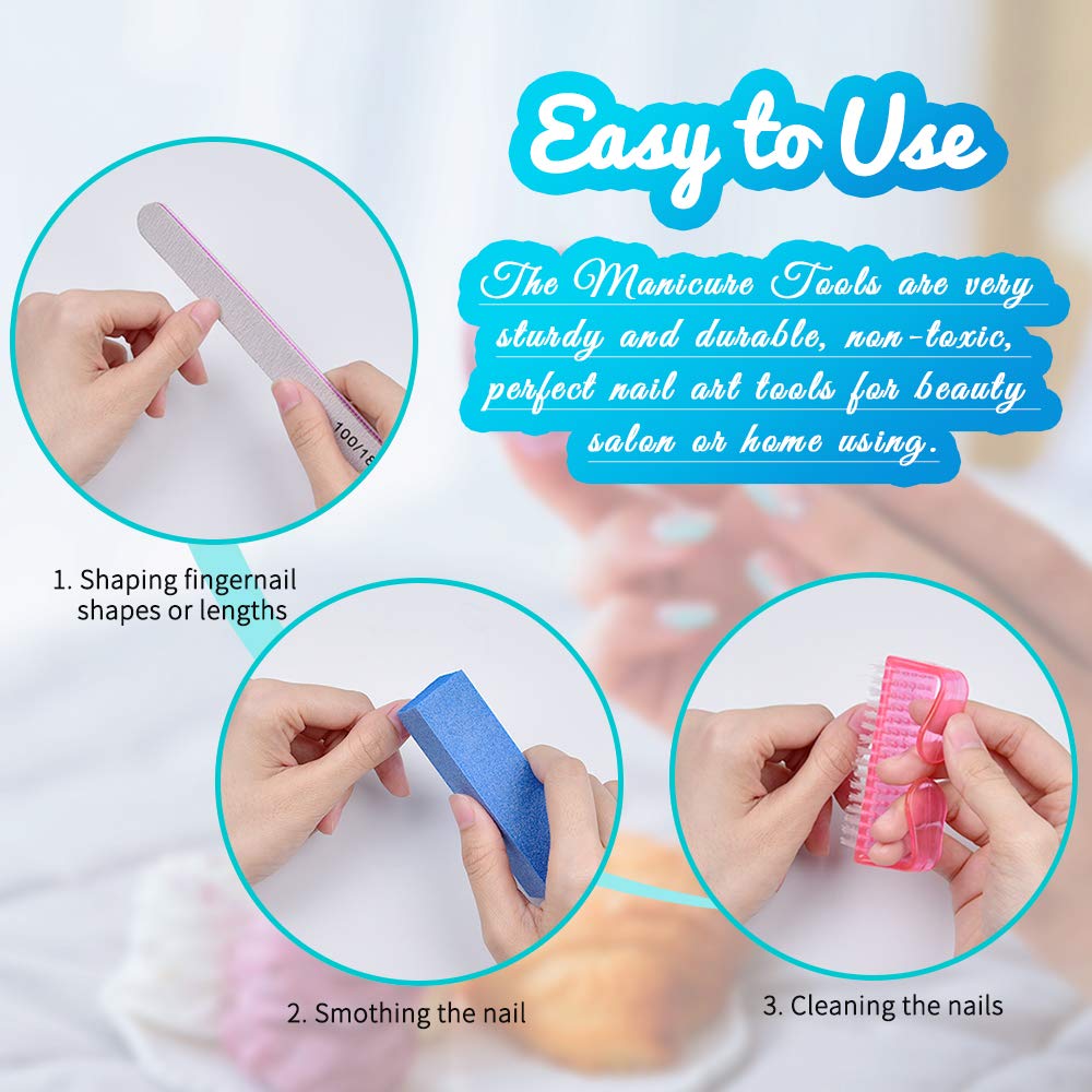 Nail Files and Buffers, Morgles Professional Manicure Tools Buffers Block Tools 100/180 Grit Nail Scrubbing Brush 14pcs : Beauty