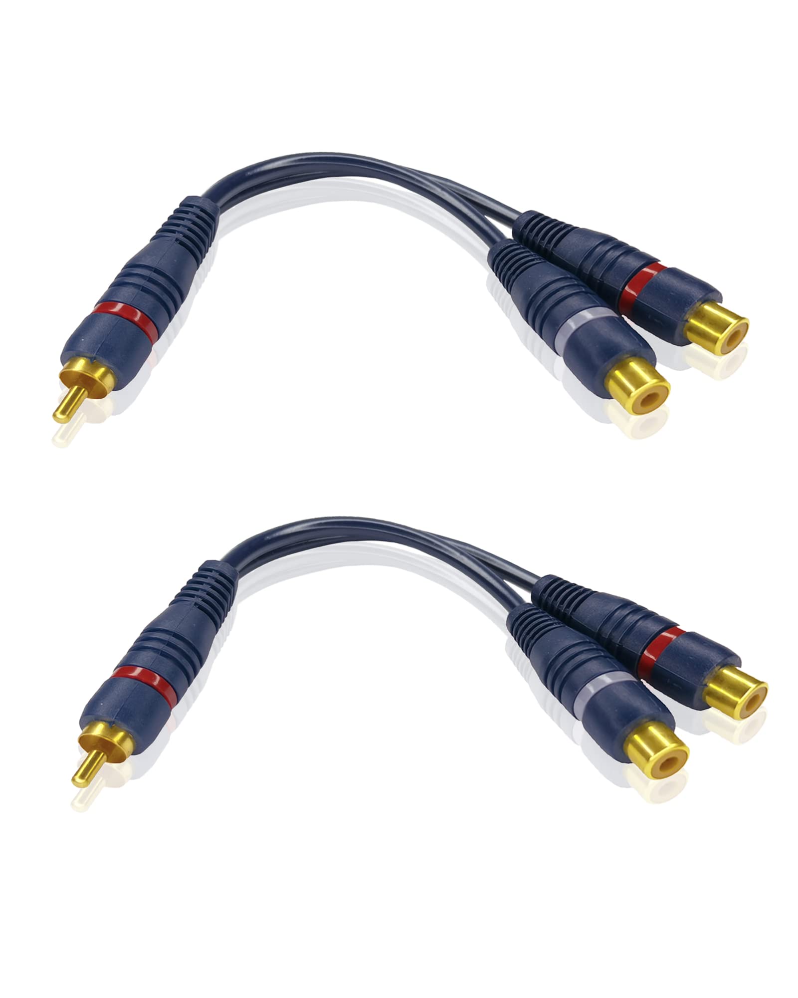 iYueMps RCA Y Splitter Cable 15cm RCA 1 Male to 2 Female Extension Audio Cable Gold Plated AV Audio Cord Y Adapter for Speaker Subwoofer AMP Home Theater(2pcs)