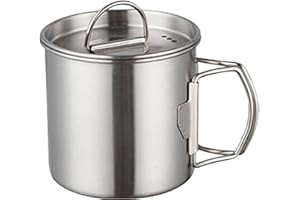 Foldable Camping Cup, 12oz/350ml Stainless Steel Camping Pot Outdoor Camp Cooking Set Backpacking Cookware with Foldable Hand