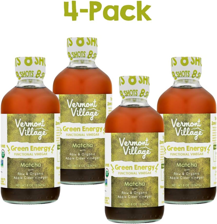 Four Pack Vermont Village Organic Apple Cider Functional Vinegar (Green Energy)