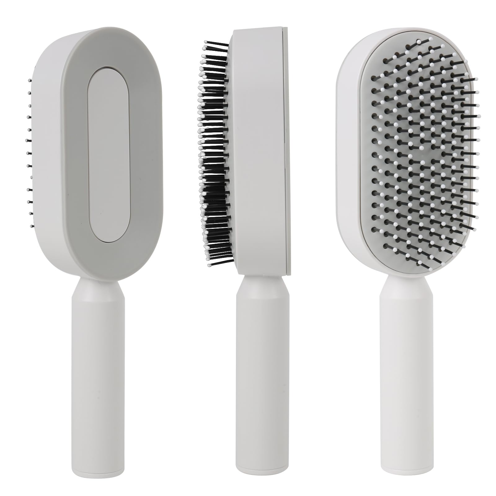 Kyaoayo Self Cleaning Bristle Paddle Hair Brush for Women, Men - Soft Massage Airbag Comb for All Hair Types, Wet and Dry (White)
