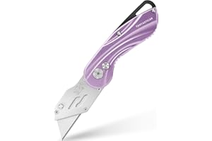 FantastiCAR Folding Box Cutter, Sturdy Metal Utility Knife with Extra 5 Blades, Quick Blade Change, and Preminium Gift Packaging, for Cardboard Opener, Paper Cutter (Purple Line)