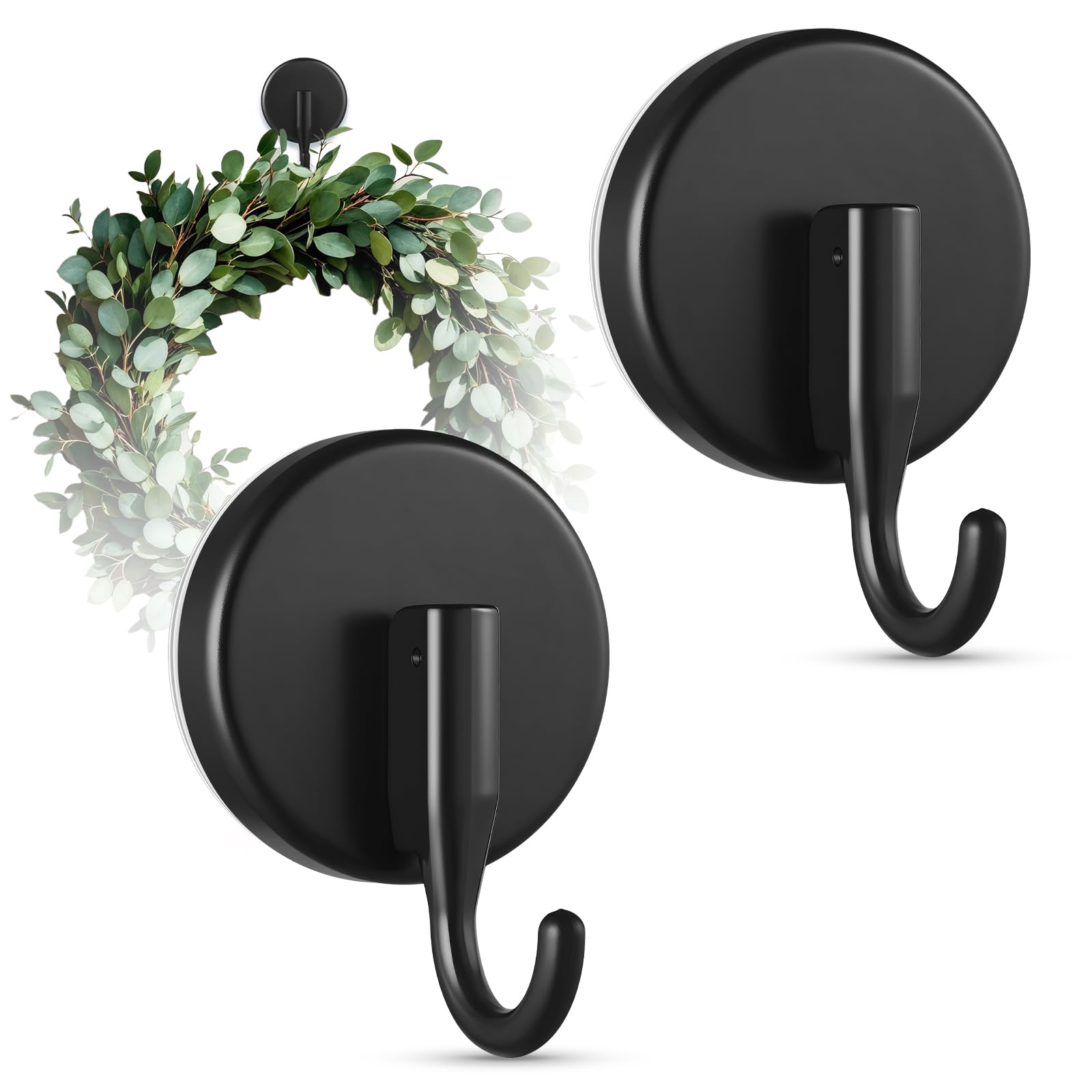 Photo 1 of OUTXE Suction Cup Wreath Hanger, Heavy Duty Reef Hook for Glass Front Door/Window/Over Door, Christmas/Thanksgiving/Halloween/July 4th/Easter/Valentine/Spring/Summer/Fall (Black, 2-Pack)
