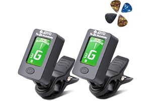BROTOU Guitar Tuner Clip On with Guitar Capo for Guitar, Bass, Violin, Ukulele, Digital Electronic Tuner Acoustic Guitar Accessories with LCD Display (2PCS JT-01)