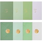 Gold Foil Thank You Cards - Bulk Pack of 40, 5x3.5 Inch with Matching Stickers & Envelopes (Green) Textured Surface for a Unique Feel - Suitable for Baby Shower, Wedding, Small Business, Graduation