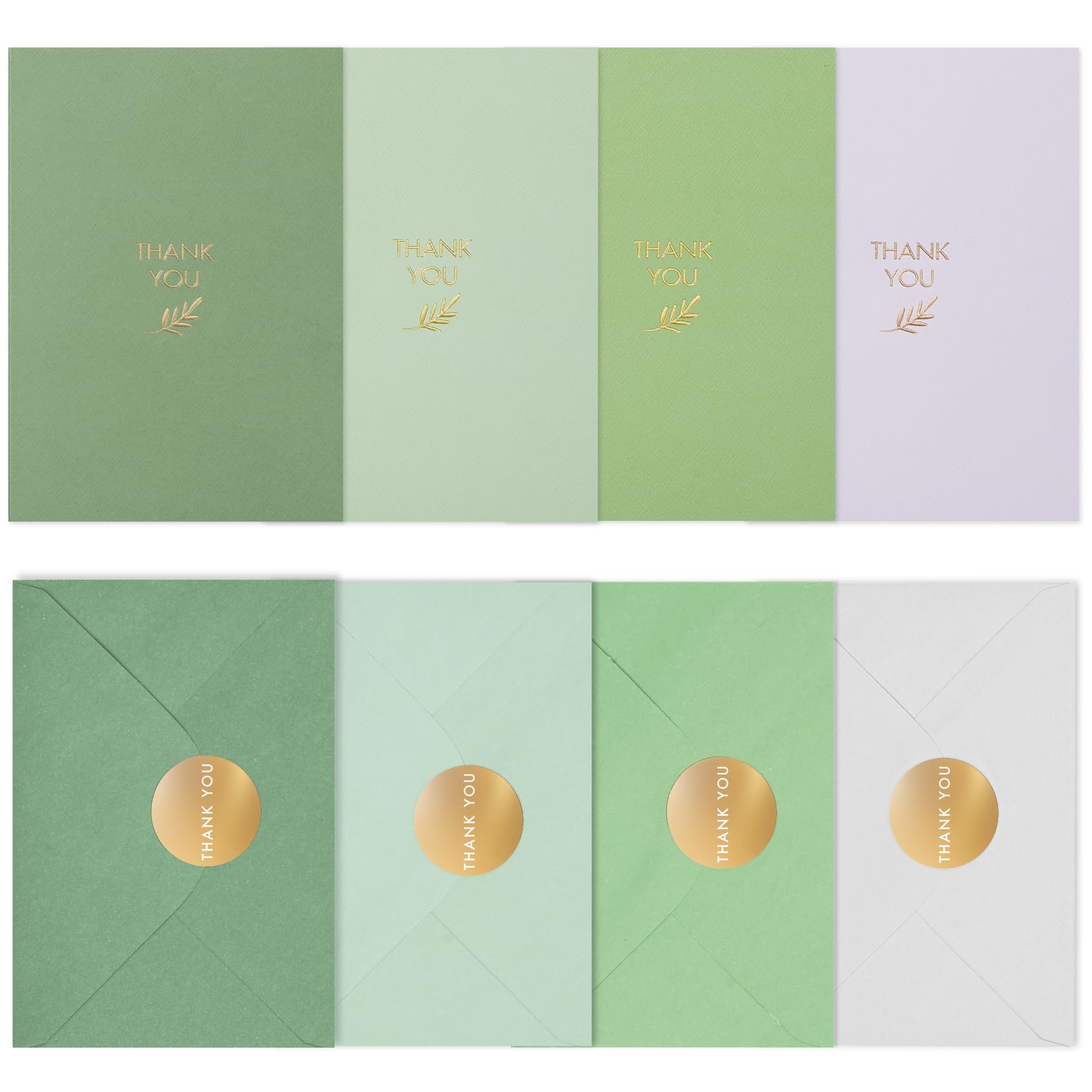 Photo 1 of Gold Foil Thank You Cards - Bulk Pack of 40, 5x3.5 Inch with Matching Stickers & Envelopes (Green) Textured Surface for a Unique Feel - Suitable for Baby Shower, Wedding, Small Business, Graduation