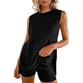 Wyeysyt 2 Piece Sets for Women Summer, Sweater Set Sleeveless Tunic Top and Shorts Beach Vacation Sets Tracksuits