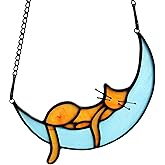 BOXCASA Orange Cat Suncatchers Handcrafted Stained Glass Window Hanging - Moon Phase Memorial Gifts for Cat Lovers,Birthday,Christmas Day, for Women,Mom