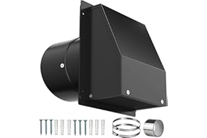 POPBEE 6 Inch Wall Vent with Screen and Damper, Galvanized Steel Hooded Wall Vent Cover Black Metal Exhaust Duct Cap Kit with Hose Clamp Aluminum Foil Tape Screw for Outdoor Laundry Room Kitchen Range Hood