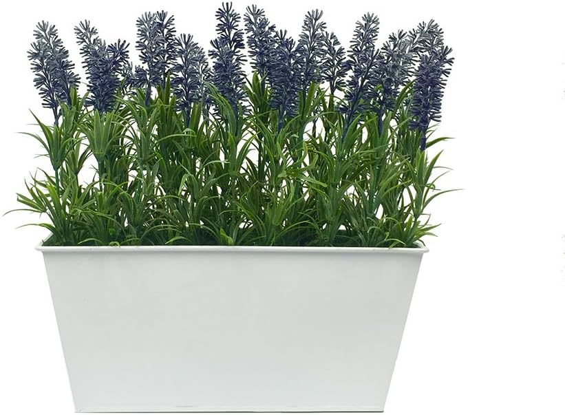 Artificial Lavender in White Tin Planter (Window Box) 30cm BigaMart