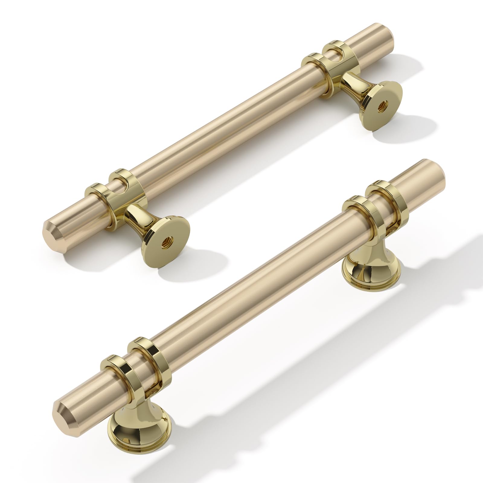 FURNIWARE Pack of 5 Cabinet Handles, Hardware Drawer Pulls, Zinc Alloy + Aluminum Kitchen Cabinet Door Handles Pull, 96mm(3.8 Inch) Hole Center Gold + Oxidized Bright Gold