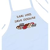 CoolAprons Real Men Bake Cookies Funny White Apron – Cooking & Baking Kitchen Gift for Dads, Husbands, Boyfriends, or Men Who Love to Cook