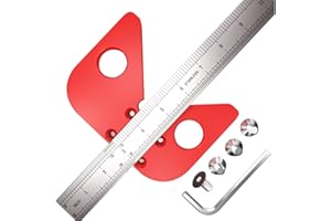 EIGNO Aluminum Alloy Center Finder, 45/90 Degree Right Angle Line Gauge, Removable Steel Ruler, 30cm x 3cm, Red
