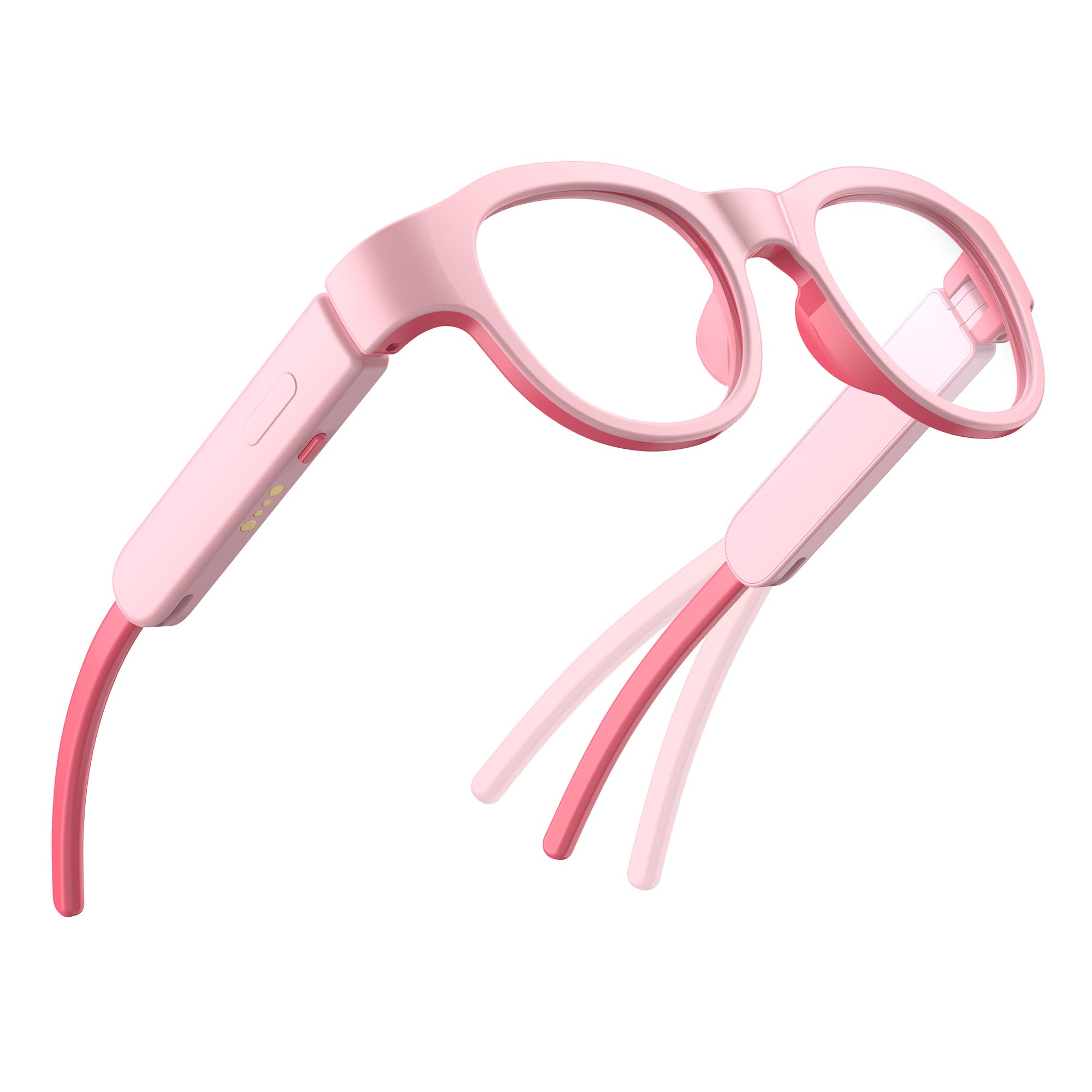 Kids Blue Light Glasses with Bluetooth glasses, Open-Frame Directional Stereo Sound, IPX4 Waterproof Smart glasses for Girls,RGB 7-color light , Kids Smart Glasses Birthday Gifts for Aged 6-12 (Pink)