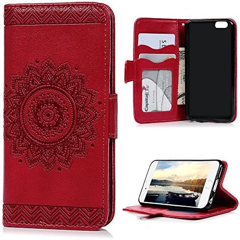 iPhone 6S Case, iPhone 6 Case, Amazing Star Unique Design Premium PU Leather Dream Catcher 3D Relief Embossing Cover with Credit Card Holder Kickstand Magnetic Closure for iPhone 6 / 6S (Red)