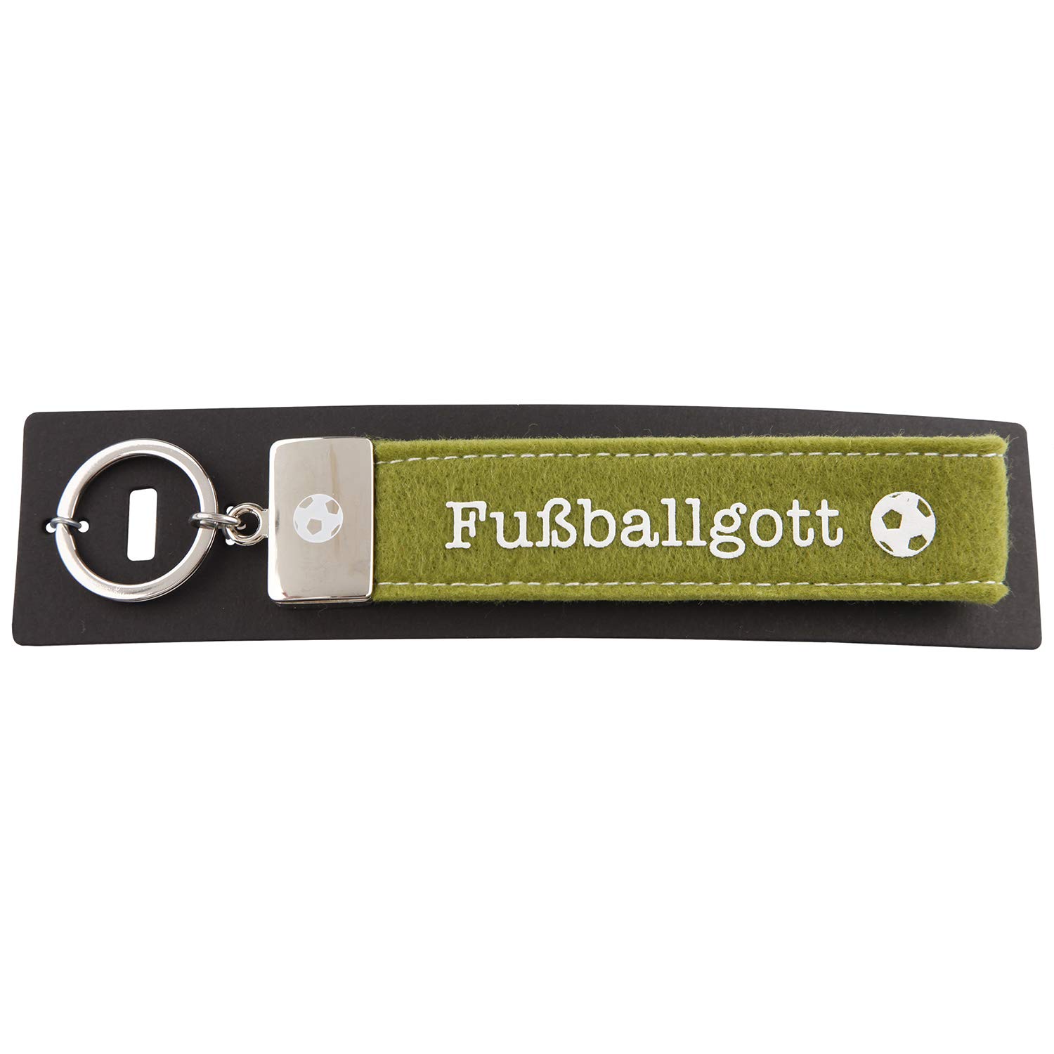 Depesche 004298-011 Loop Keyring Made of Felt, with Engraved Metal Finish and Iconic Print, Football, Green, Approx. 18.7 x 4.4 x 1 cm