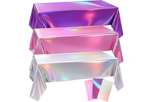Oudain 3 Pcs Kpop Theme Party Purple & Pink & Silver Iridescent Party Tablecloth 54 x 108 Inch Plastic Rectangle Tablecloth Waterproof Table Cover for Kpop Theme Birthday Decoration