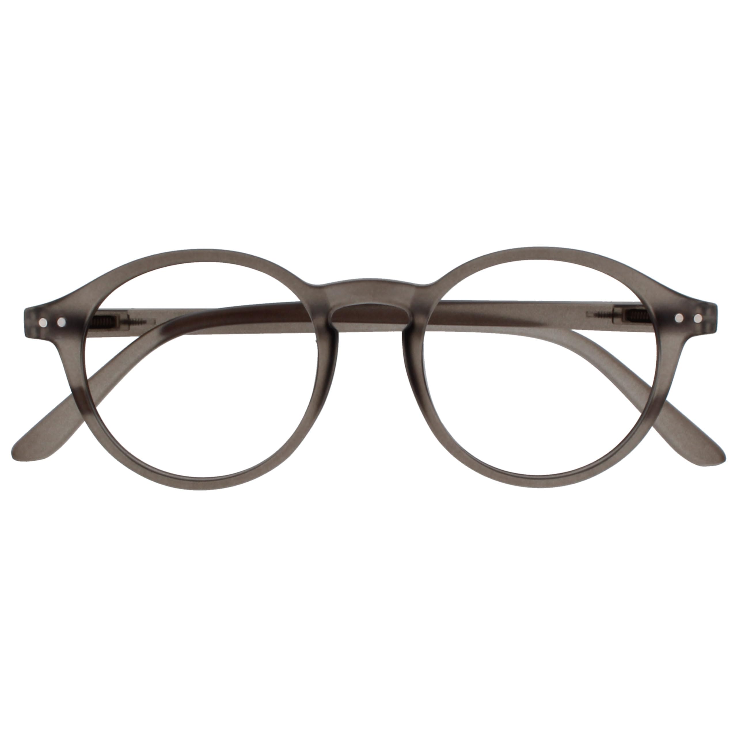 OPULIZE REY Reading Glasses - Retro Round Frame - Matt Grey - Mens Womens - Spring Hinges - R56-7 - +2.50