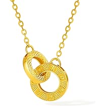 ZHOU LIU FU 24K Real Gold Double Circle Pendant Necklace