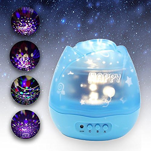 Balla Bébé Rose LED Night Light Sky Moon&amp;Star Projector Color Changing Baby Kids Bedroom Home Decoration Holiday Party Roamaitic Auto Rotate Blue