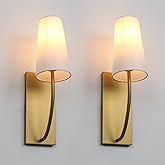 Yosoan Set of 2 Antique Brass Fabric Wall Sconce Bedside Indoor Light, Boho Modern Vintage Industrial Vanity Fixture, White L