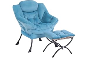 SESHINELL Lazy Chair with Ottoman, Modern Accent Chair Lounge Leisure Sofa Chair with Armrests, Reading Chair and Folding Footstool for Living Room, Bedroom, Office, Light Blue