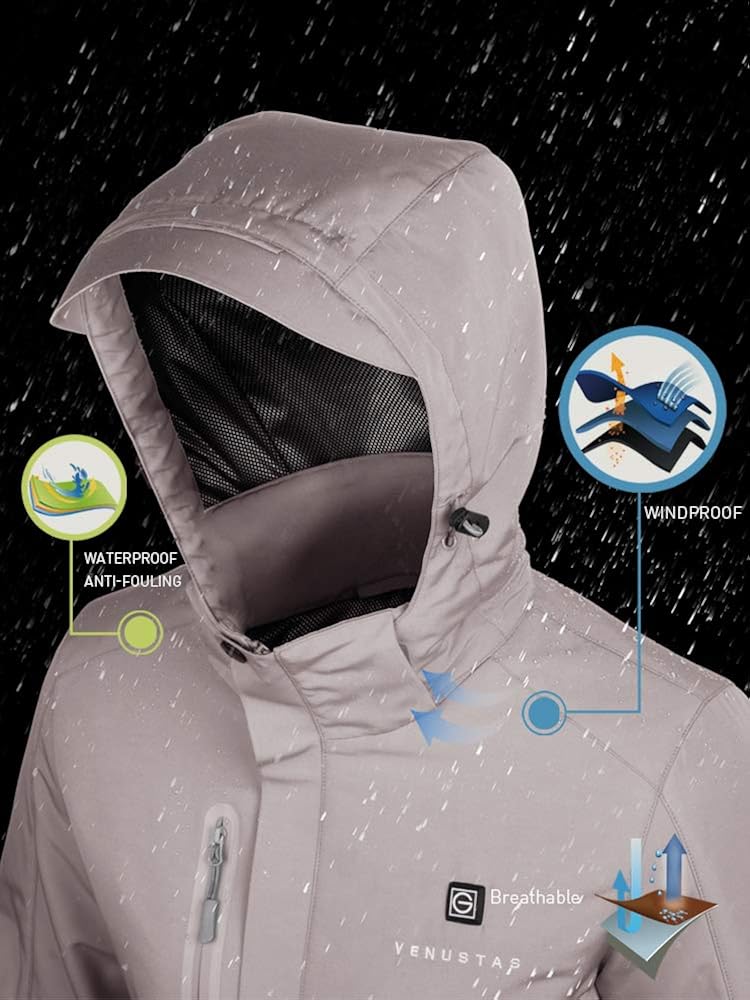 Gorich Women's Heated Jacket with Battery Pack, Heated Coat with Detachable Hood and Waterproof& Windproof: Clothing
