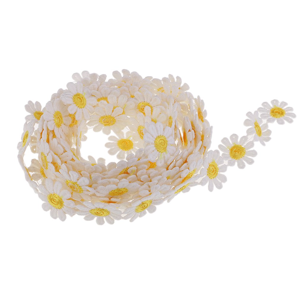 Fenteer 3 Yards Long Vintage White Flower Daisy Lace Ribbon Fabric Sewing Craft Making Dress Decoration DIY Headband Scrapbooking Cards, Yellow